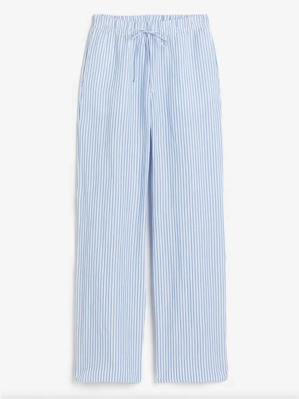 H&M Linen Blend Wide Leg Striped High Rise Pull On Pants Blue White Size XS